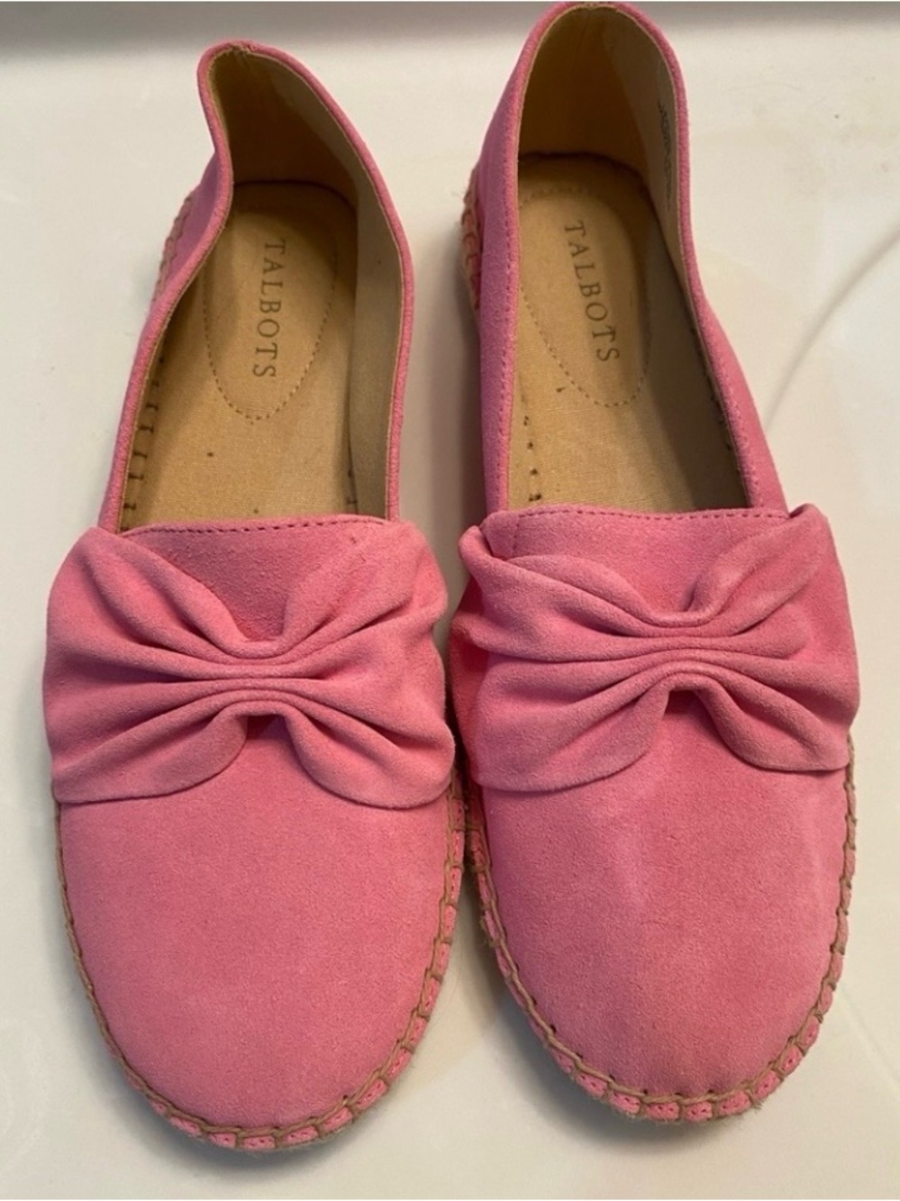 Talbots Izzy Pink Suede Espadrille Slip-On Loafers with Cinched Bow